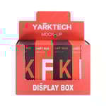 the front of one red custom recyclable cardboard counter display box full with products