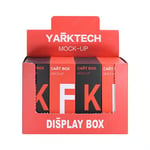 the front of one red custom recyclable cardboard counter display box full with products