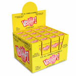 the yellow custom promotional cardboard counter display box full with products from the side angle