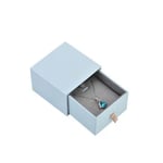 a blue custom cardboard necklace drawer box with a necklace inside