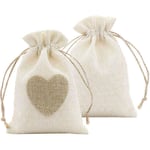 the front and back of two custom linen gift pouches