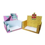 the front of two custom counter dispaly boxes in different appearance