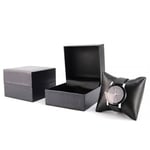 the luxury watch box with open and closed states, and a premium watch with a leather pillow