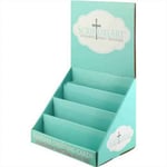 the right side of the blue custom gift card display box