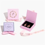 three custom ribbon jewelry boxes with two kinds of appearance designs, two of the box is closed and one is open with earrings inside