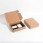 two custom kraft mailer boxes in the open and closed state