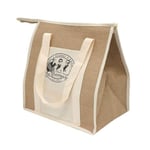 the custom jute cooler bag from the left side angle