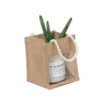 the custom small jute bag with a plant in it from the side angle