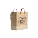 the empty custom jute grocery bag from side angle