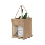 the front of the custom small jute bag with a plant in it from the side angle