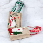 the front of two custom Christmas jute bags in different appearance