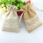 the front of two custom jute wedding favour bags