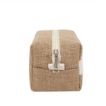 the right side of the custom jute toiletry bag