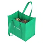 one green custom non woven polypropylene reusable grocery bag with groceries inside