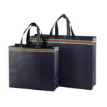 two black custom large commerce non woven tote bags in different sizes