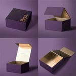 the purple custom one piece gift box in four different postures