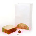 one empty custom SOS paper bag for bread packaging with some slips of bread beside