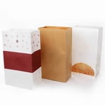 three empty custom SOS paper bags for bread packaging