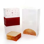 two empty custom SOS paper bags for bread packaging with some slips of bread beside