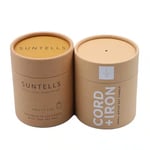 two kraft printed custom paper jars stand side by side