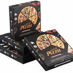 a bunch of black custom printed pizza style folding carton boxes