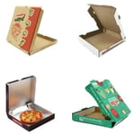 four custom printed pizza style folding carton boxes in different appearance