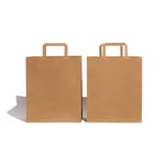 two custom Kraft paper bags with folded handle stand side by side and display the front of them