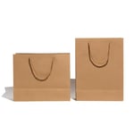 two custom Kraft paper bags with rope handle stand side by side and display the front of them