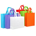 a bunch of different color custom full gusset reusable bags stand in two rows