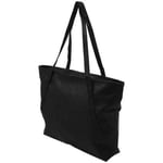 the custom black canvas tote bag from the side angle