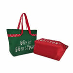 the front and bottom of two custom canvas Christmas bags in different colours