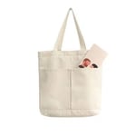 the front of the custom canvas tote bag with pockets