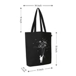 dispaly the dimensions of the custom black cotton tote bag