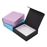 three custom flip top square gift boxes in different colours