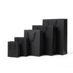 a bunch of custom black gift paper bags in different sizes