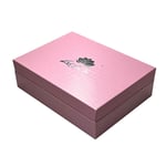 the top of the custom pink hinged flip top rigid box from the side angle