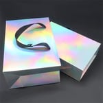 one custom holographic paper bag with ribbon handles and the same outlook designed rigid box