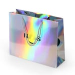 the custom holographic paper bag with rope handles from right side angle