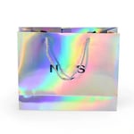 the front of the custom holographic paper bag with rope handles