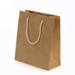 the custom primary color kraft paper bag with rope handles from left side angle