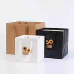 three custom square kraft paper bags in sunflowers decorative with rope handles