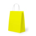 a yellow custom solid color kraft paper bag with paper handles