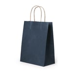 one dark blue custom solid color kraft paper bag with paper handles