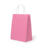 one pink custom solid color kraft paper bag with paper handle