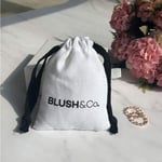 the front of one white Custom Linen Drawstring Pouch