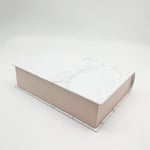 dipaly the bottom of the custom luxury white book shaped magnetic box