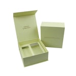 two custom luxury green magnetic flip boxes, one of them is closed and one is opened