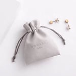 the front of one grey Microfiber Drawstring Pouch