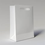 the custom white paper bag with die-cut handles from the side angle