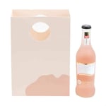 the front of the custom paper bag with round die-cut handles and a bottle of drink besides